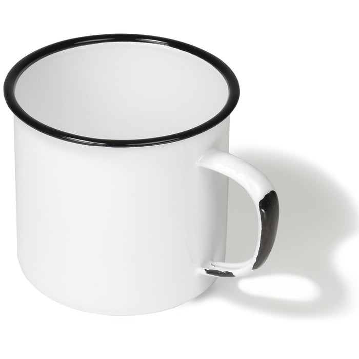 Red Co. Enamelware Metal Large Classic 22 Oz Round Coffee and Tea Mug with Handle, Distressed White/Black Rim