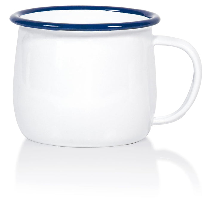 Red Co. Set of 4 Enamelware Metal 12 Oz Round Camping Mugs, Solid White/Color Rim