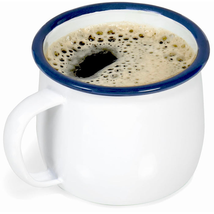 Red Co. Set of 4 Enamelware Metal 12 Oz Round Camping Mugs, Solid White/Color Rim