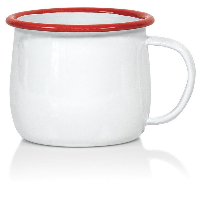 Red Co. Set of 4 Enamelware Metal 13.5 Oz Round Camping Mugs with Handle, Solid White/Colored Rim