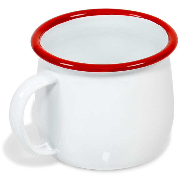 Red Co. Set of 4 Enamelware Metal 13.5 Oz Round Camping Mugs with Handle, Solid White/Colored Rim