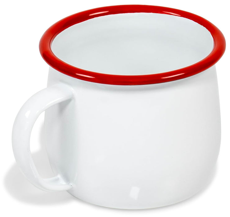 Red Co. Set of 4 Enamelware Metal 12 Oz Round Camping Mugs, Solid White/Color Rim