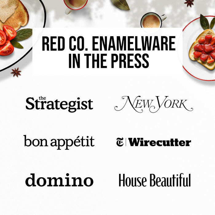 Red Co. Enamelware Classic 8 inch Round Flat Salad Plate, Distressed White/Black Rim - Set of 4