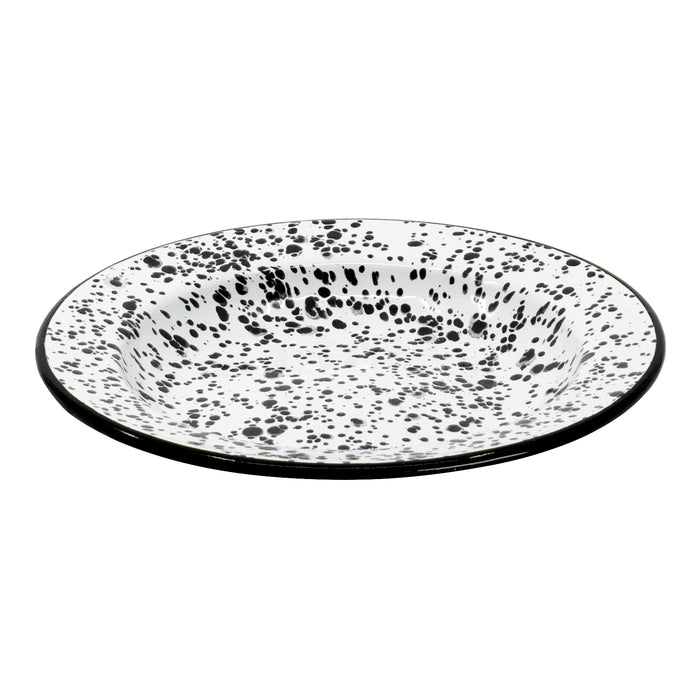 Red Co. Set of 4 Enamelware Metal Classic 8" Round Salad Plate, Marble/Black Rim - Splatter Design