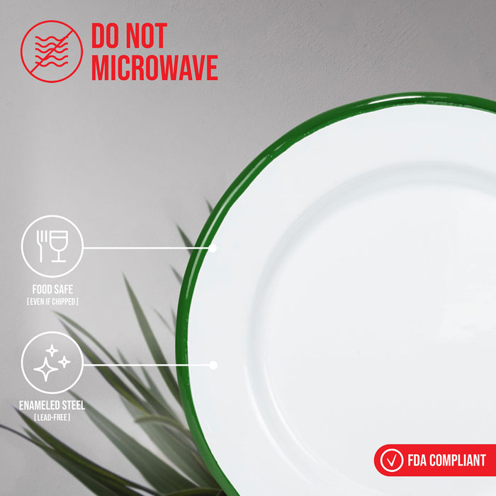 Red Co. Set of 4 Enamelware Metal Classic 8" Round Salad Plate, Solid White/Color Rim