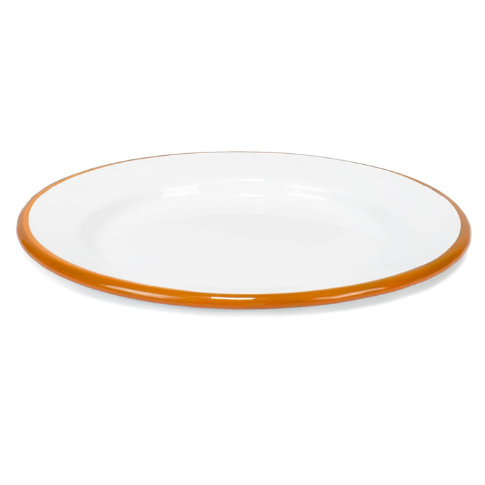 Red Co. Set of 4 Enamelware Metal Classic 8" Round Salad Plate, Solid White/Color Rim