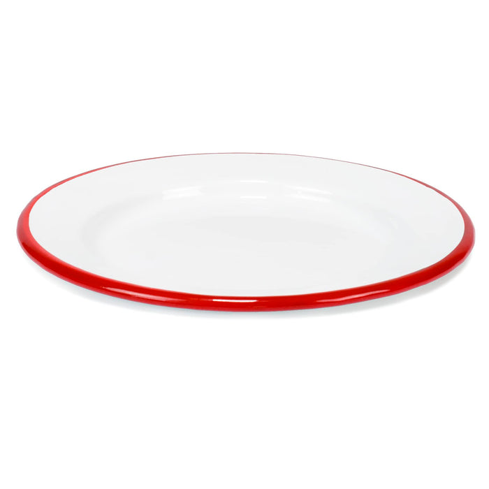 Red Co. Set of 4 Enamelware Metal Classic 8" Round Salad Plate, Solid White/Color Rim