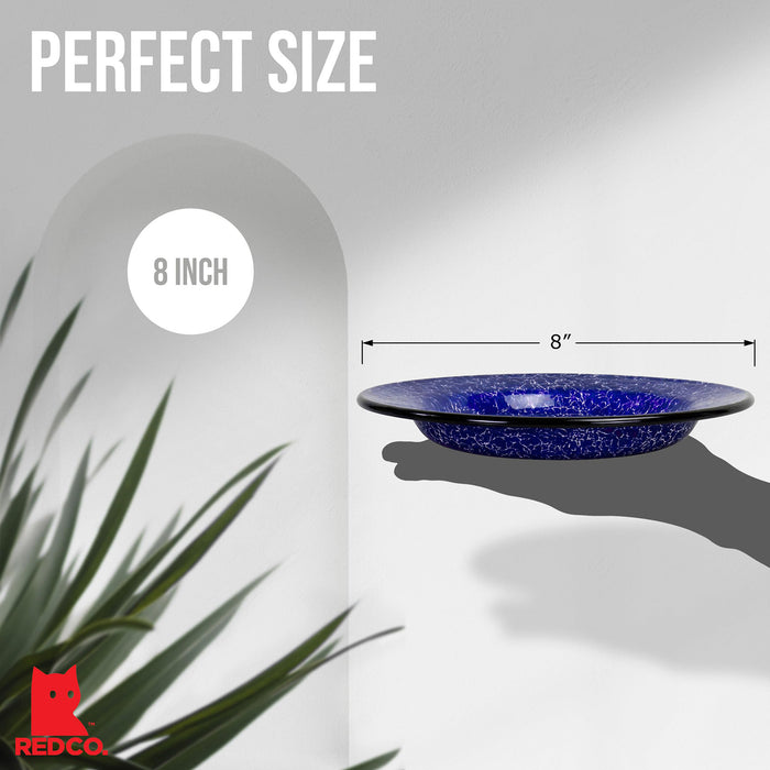 Red Co. Set of 4 Enamelware Metal Classic 8" Round Salad Plate, Navy Blue Marble/Black Rim - Splatter Design