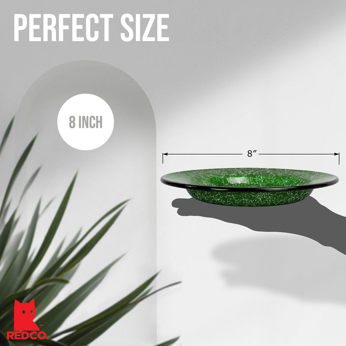 Red Co. Set of 4 Enamelware Metal Classic 8" Round Salad Plate, Dark Green Marble/Black Rim - Splatter Design