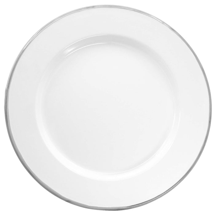 Red Co. Set of 4 Enamelware Metal Classic 10" Round Dinner Plate, Solid White/Color Rim