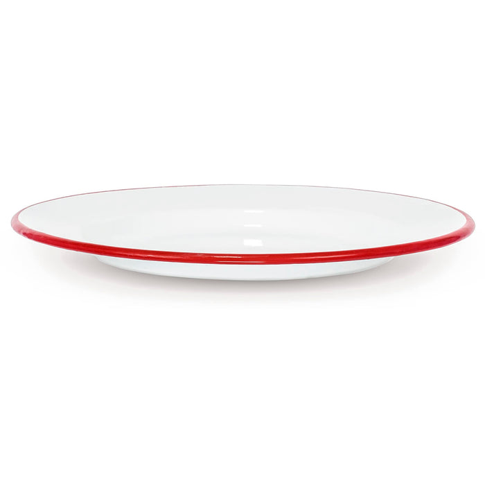 Red Co. Set of 4 Enamelware Metal Classic 10" Round Dinner Plate, Solid White/Color Rim