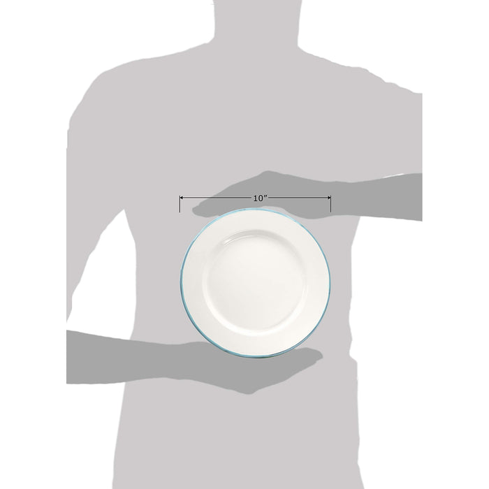 Red Co. Set of 4 Enamelware Metal Classic 10" Round Dinner Plate, Solid White/Color Rim