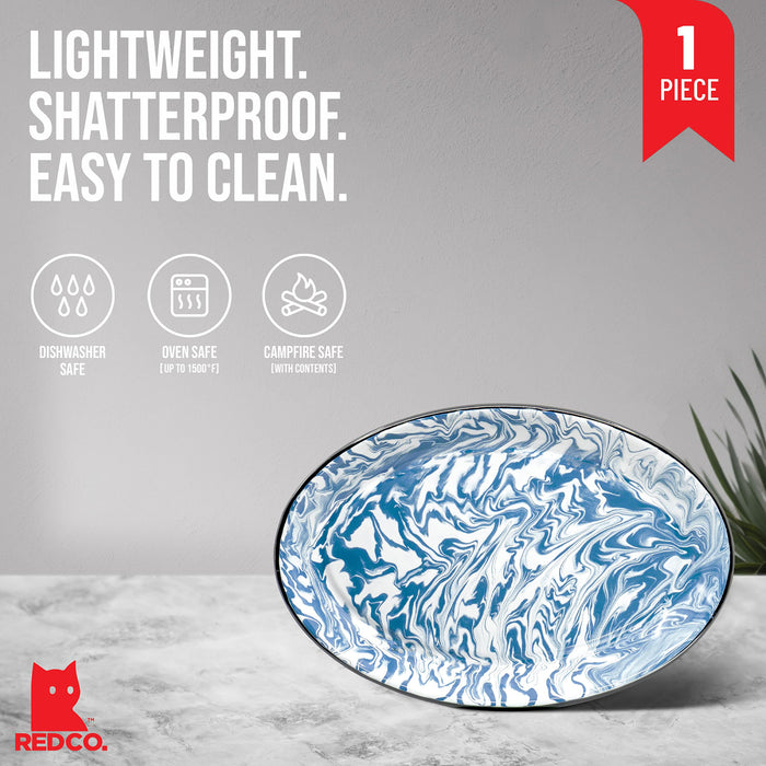 Red Co. Enamelware Metal Classic 13 inch Serving Oval Tray Platter, Swirl Design