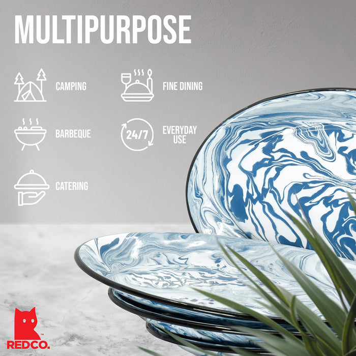 Red Co. Enamelware Metal Classic 13 inch Serving Oval Tray Platter, Swirl Design