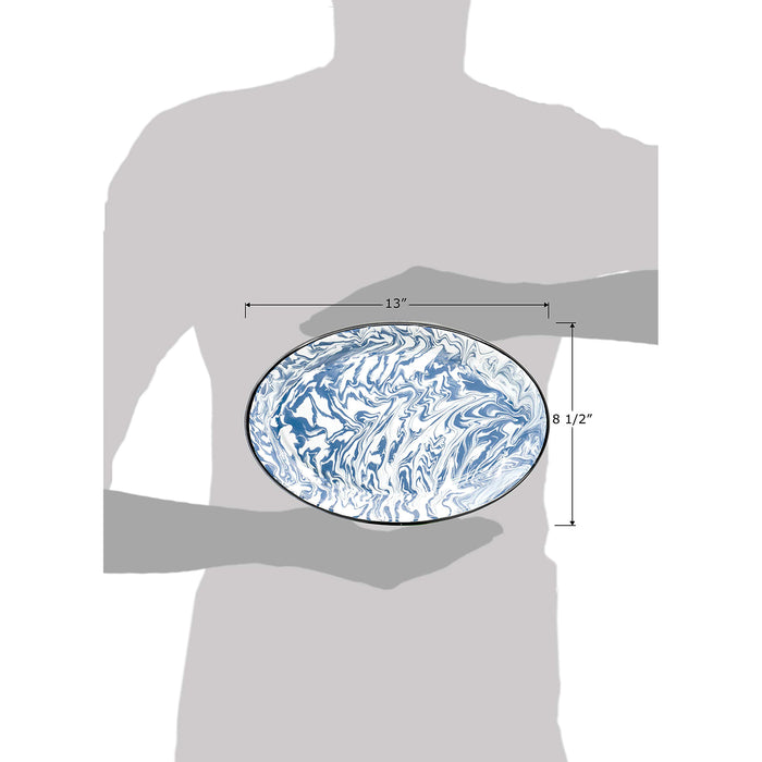 Red Co. Enamelware Metal Classic 13 inch Serving Oval Tray Platter, Swirl Design