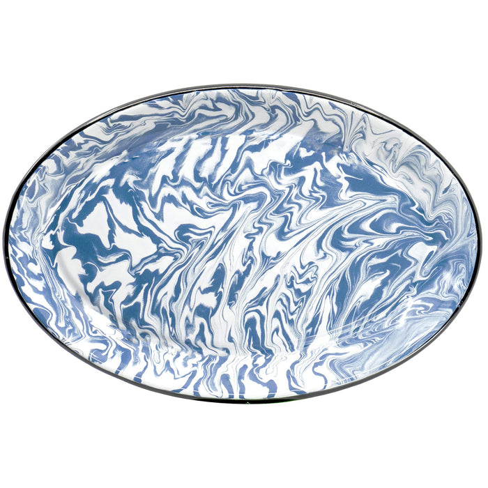 Red Co. Enamelware Metal Classic 13 inch Serving Oval Tray Platter, Swirl Design