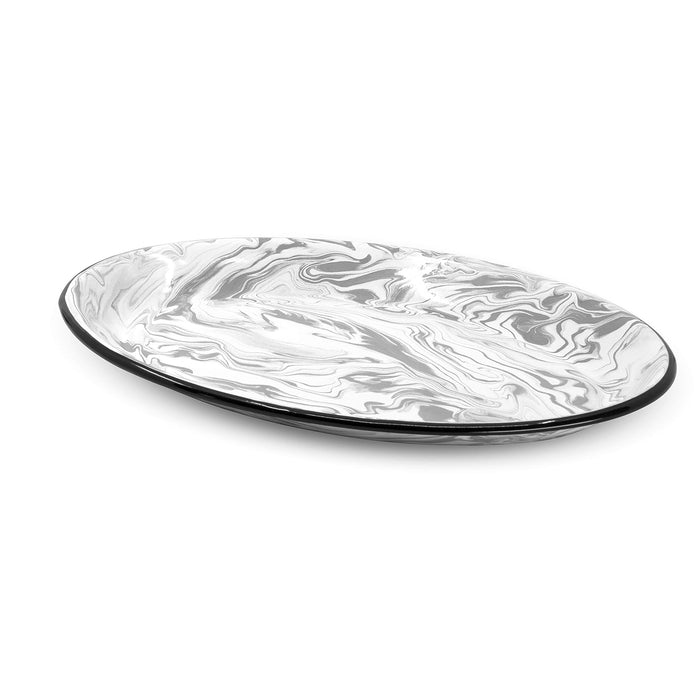 Red Co. Enamelware Metal Classic 13 inch Serving Oval Tray Platter, Swirl Design