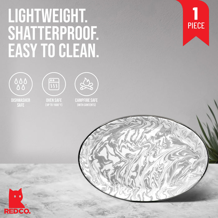 Red Co. Enamelware Metal Classic 13 inch Serving Oval Tray Platter, Swirl Design