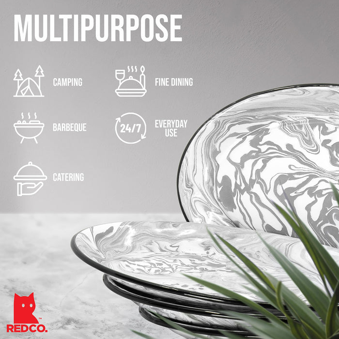 Red Co. Enamelware Metal Classic 13 inch Serving Oval Tray Platter, Swirl Design