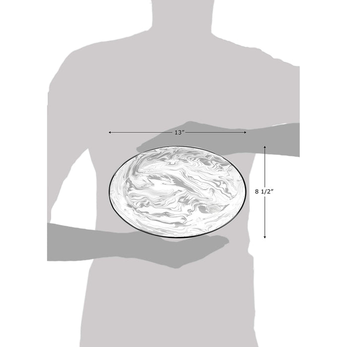 Red Co. Enamelware Metal Classic 13 inch Serving Oval Tray Platter, Swirl Design