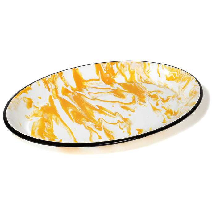 Red Co. Enamelware Metal Classic 13 inch Serving Oval Tray Platter, Swirl Design