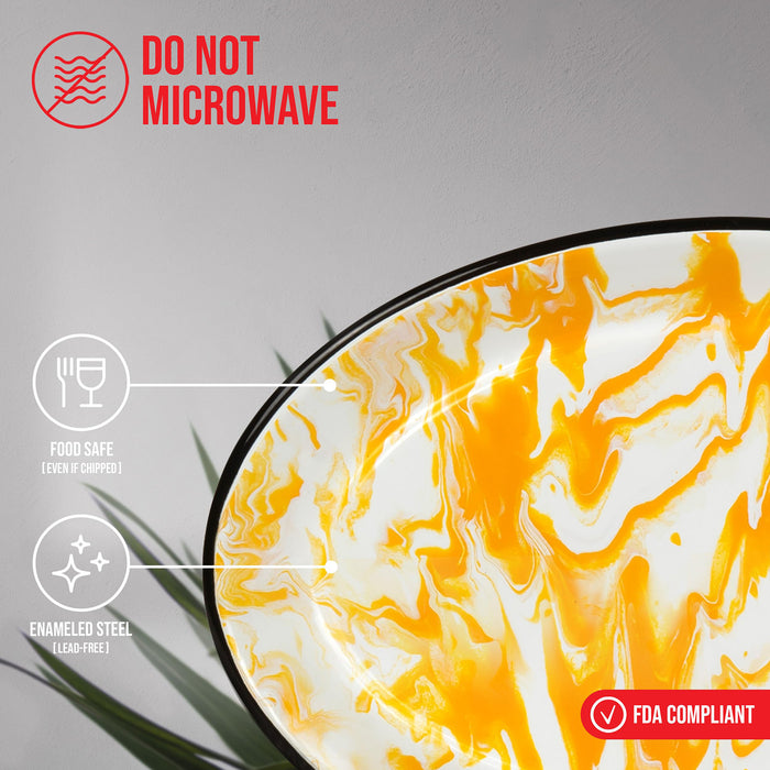 Red Co. Enamelware Metal Classic 13 inch Serving Oval Tray Platter, Swirl Design