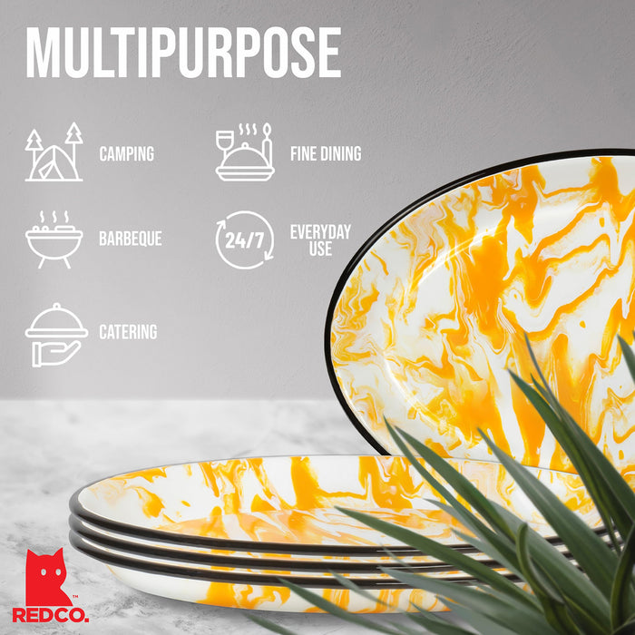 Red Co. Enamelware Metal Classic 13 inch Serving Oval Tray Platter, Swirl Design