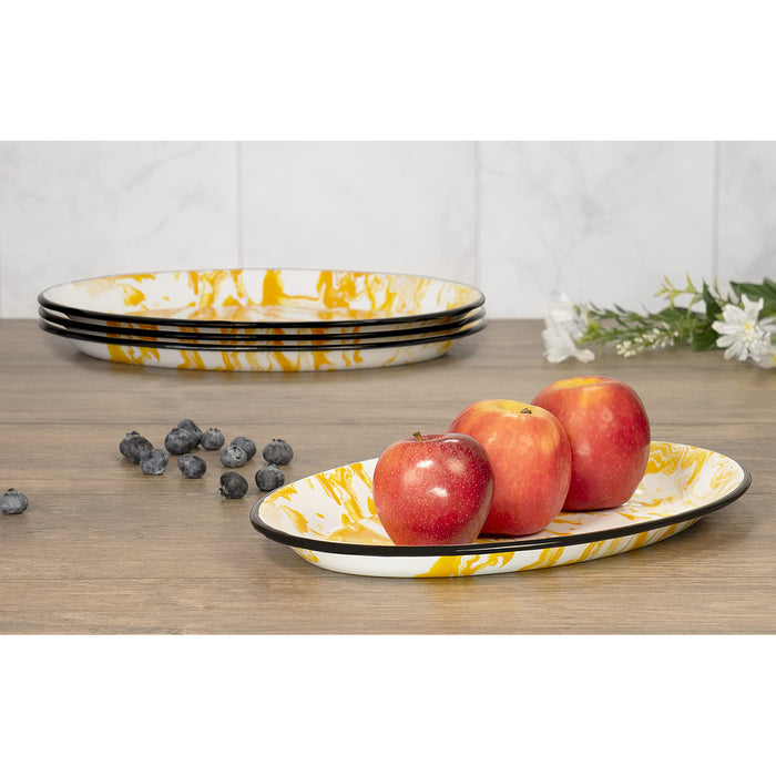 Red Co. Enamelware Metal Classic 13 inch Serving Oval Tray Platter, Swirl Design