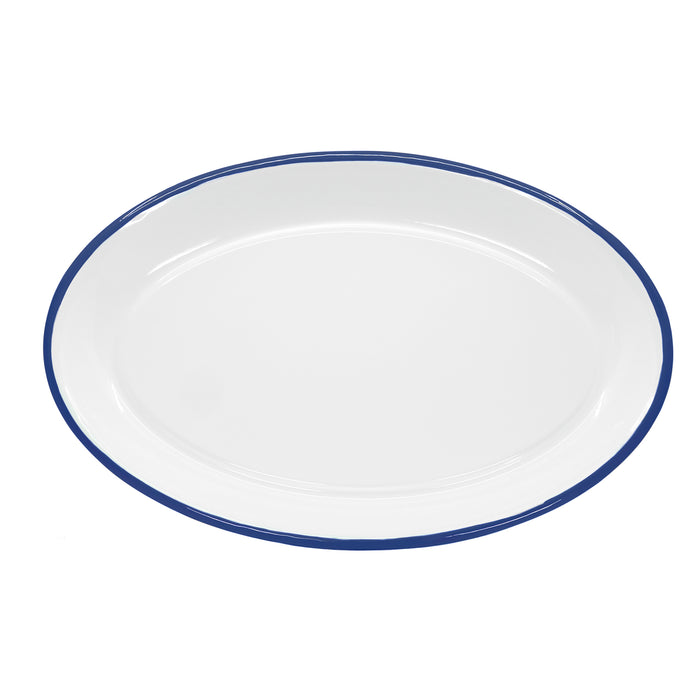 Red Co. Set of 4 Enamelware Metal Classic 13" Serving Oval Tray Platter, Solid White/Painted Rim