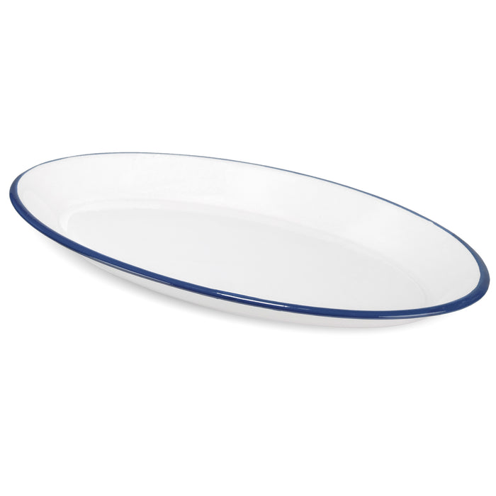 Red Co. Set of 4 Enamelware Metal Classic 13" Serving Oval Tray Platter, Solid White/Painted Rim
