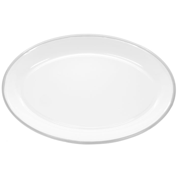 Red Co. Set of 4 Enamelware Metal Classic 13" Serving Oval Tray Platter, Solid White/Painted Rim