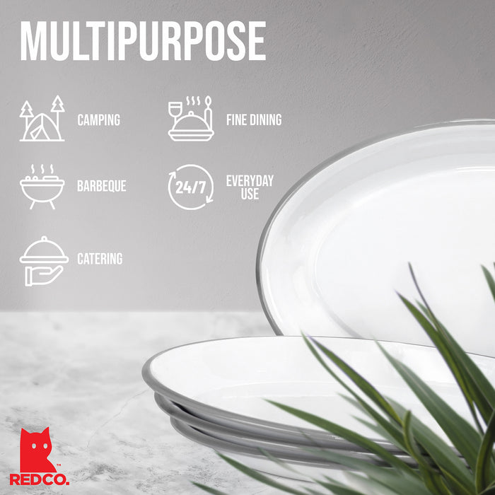 Red Co. Set of 4 Enamelware Metal Classic 13" Serving Oval Tray Platter, Solid White/Painted Rim