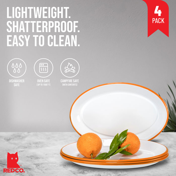 Red Co. Set of 4 Enamelware Metal Classic 13" Serving Oval Tray Platter, Solid White/Painted Rim