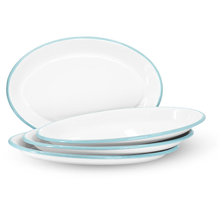 Red Co. Set of 4 Enamelware Metal Classic 13" Serving Oval Tray Platter, Solid White/Painted Rim