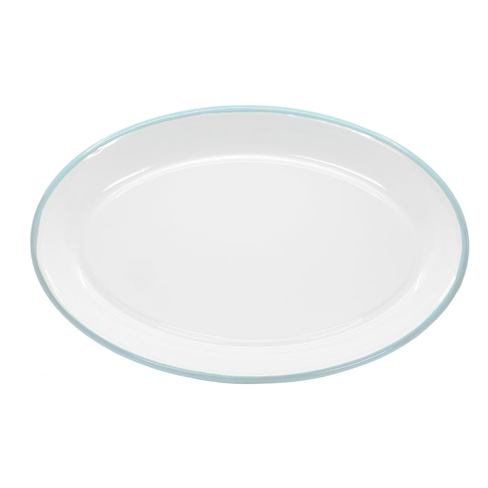 Red Co. Set of 4 Enamelware Metal Classic 13" Serving Oval Tray Platter, Solid White/Painted Rim