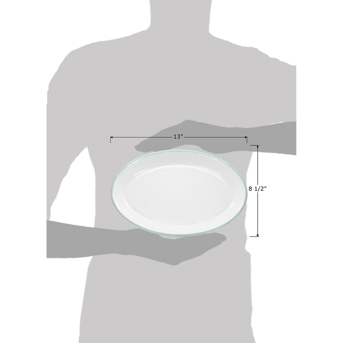 Red Co. Set of 4 Enamelware Metal Classic 13" Serving Oval Tray Platter, Solid White/Painted Rim