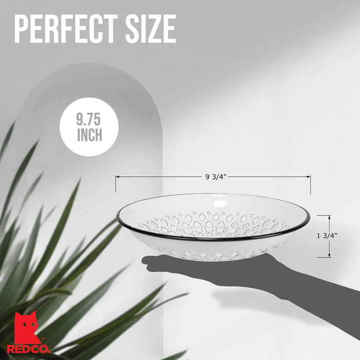 Red Co. Enamelware Metal Classic 9.5 Inch Round Flat Food Strainer Colander, Solid White/Black Rim