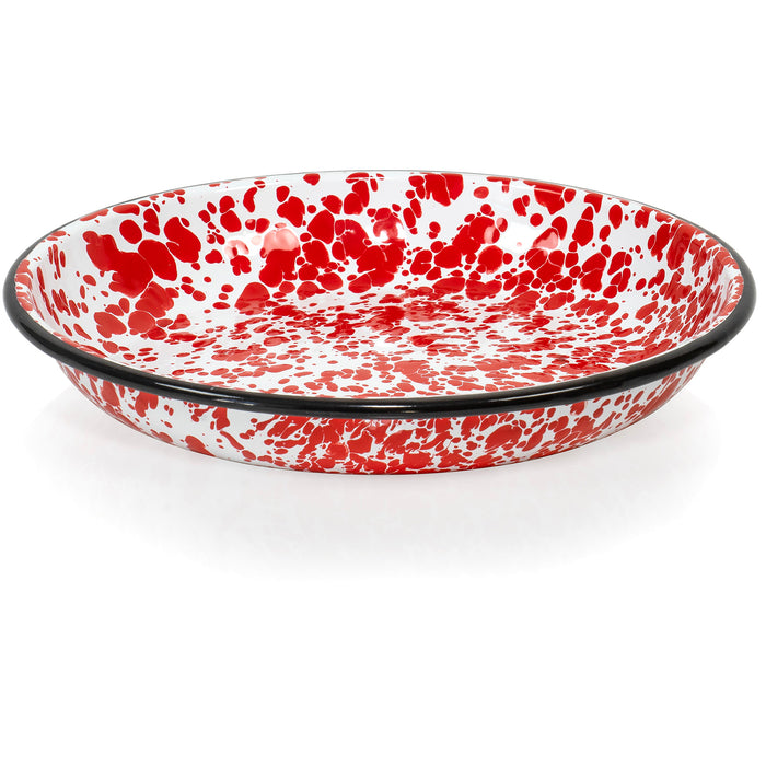 Red Co. Set of 4 Enamelware Metal 10” Round Camping Plates, Marble/Black Rim – Splatter Design