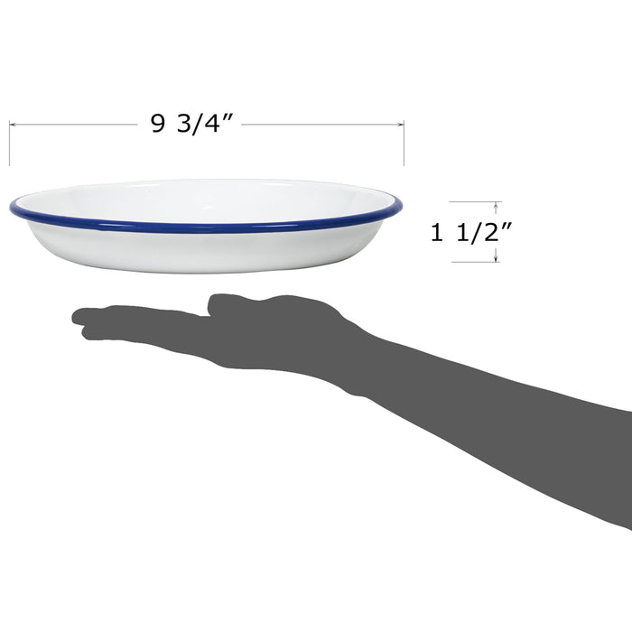 Red Co. Set of 4 Enamelware Metal 10” Round Camping Plates, Solid White/Color Rim