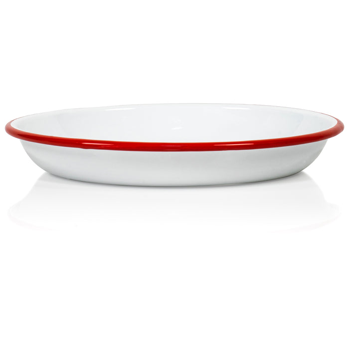Red Co. Set of 4 Enamelware Metal 10” Round Camping Plates, Solid White/Colored Rim
