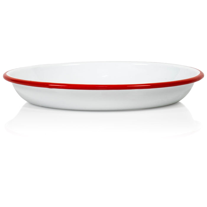 Red Co. Set of 4 Enamelware Metal 10” Round Camping Plates, Solid White/Color Rim