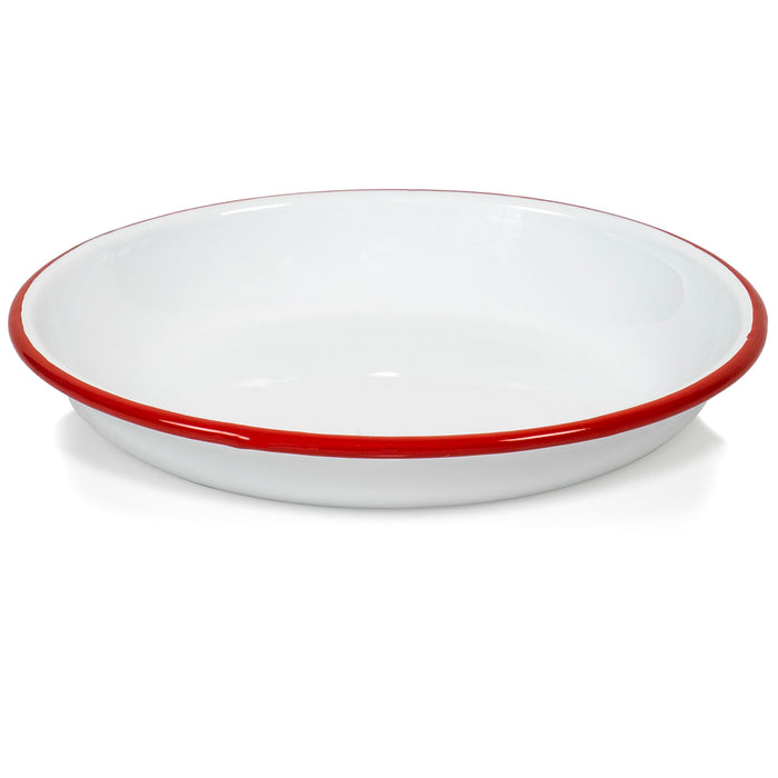 Red Co. Set of 4 Enamelware Metal 10” Round Camping Plates, Solid White/Color Rim