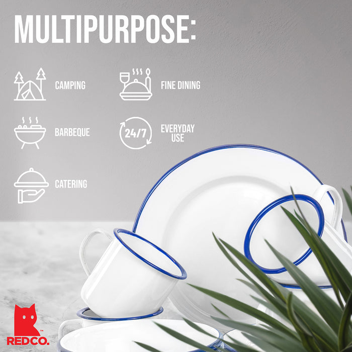 Red Co. 16-Piece Enamelware Metal Dinnerware Set for 4, White/Color Rim