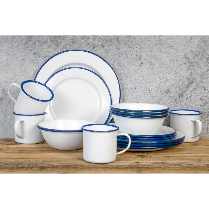 Red Co. 16-Piece Enamelware Metal Dinnerware Set for 4, White/Color Rim