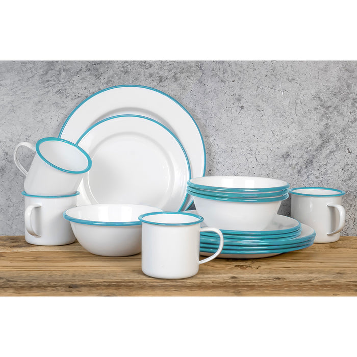 Red Co. 16-Piece Enamelware Metal Dinnerware Set for 4, White/Color Rim