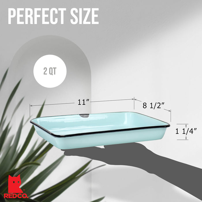 Red Co. 11 x 9 Enamelware Metal Classic 2 Quart Rectangular Serving Tray, Distressed/Black Rim