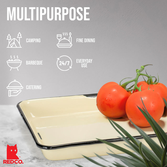 Red Co. 11 x 9 Enamelware Metal Classic 2 Quart Rectangular Serving Tray, Distressed/Black Rim