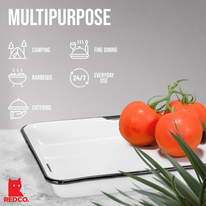 Red Co. 11 x 9 Enamelware Metal Classic 2 Quart Rectangular Serving Tray, Distressed/Black Rim