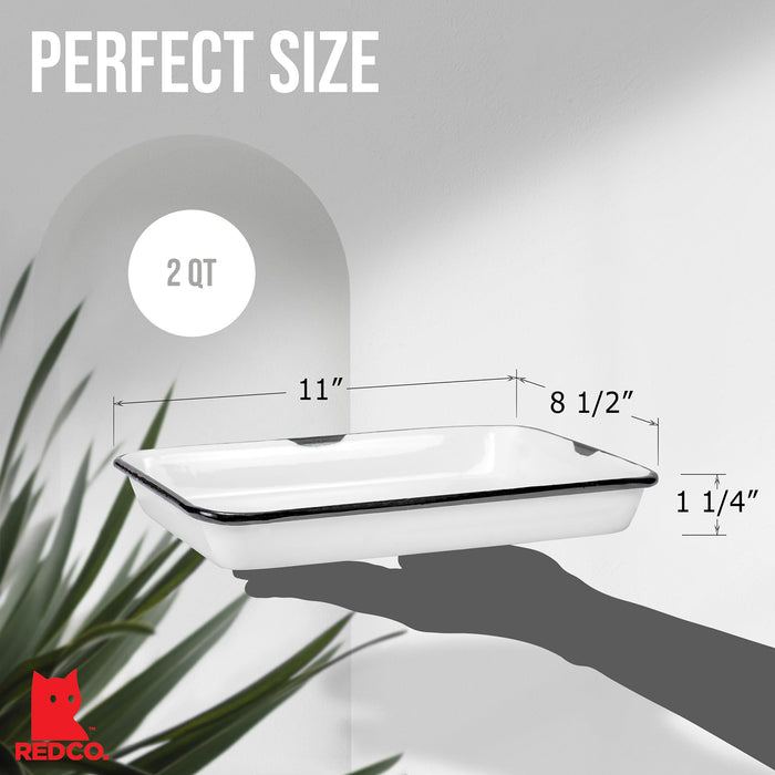 Red Co. 11 x 9 Enamelware Metal Classic 2 Quart Rectangular Serving Tray, Distressed/Black Rim