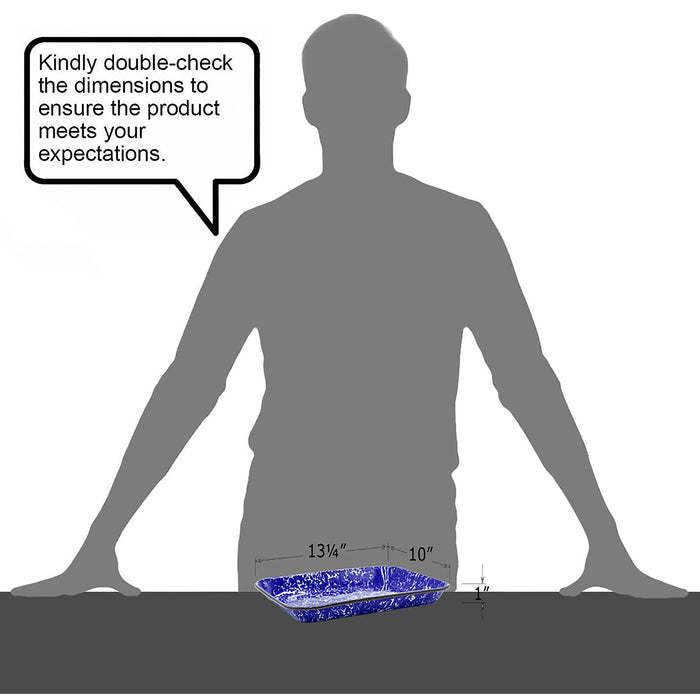 Red Co. 13.5” x 10” Enamelware Metal Classic 1.6-Quart Rectangular Serving Tray, Marble/Black Rim – Splatter Design